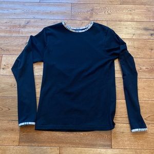 Burberry (authentic) Long Sleeve Top, Sz M, Black w/Plaid Trim, Like New